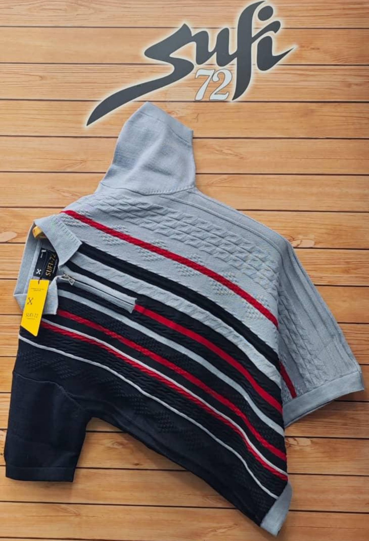Sufi 72 Men's Textured Knit Sweater with Stripe Detail