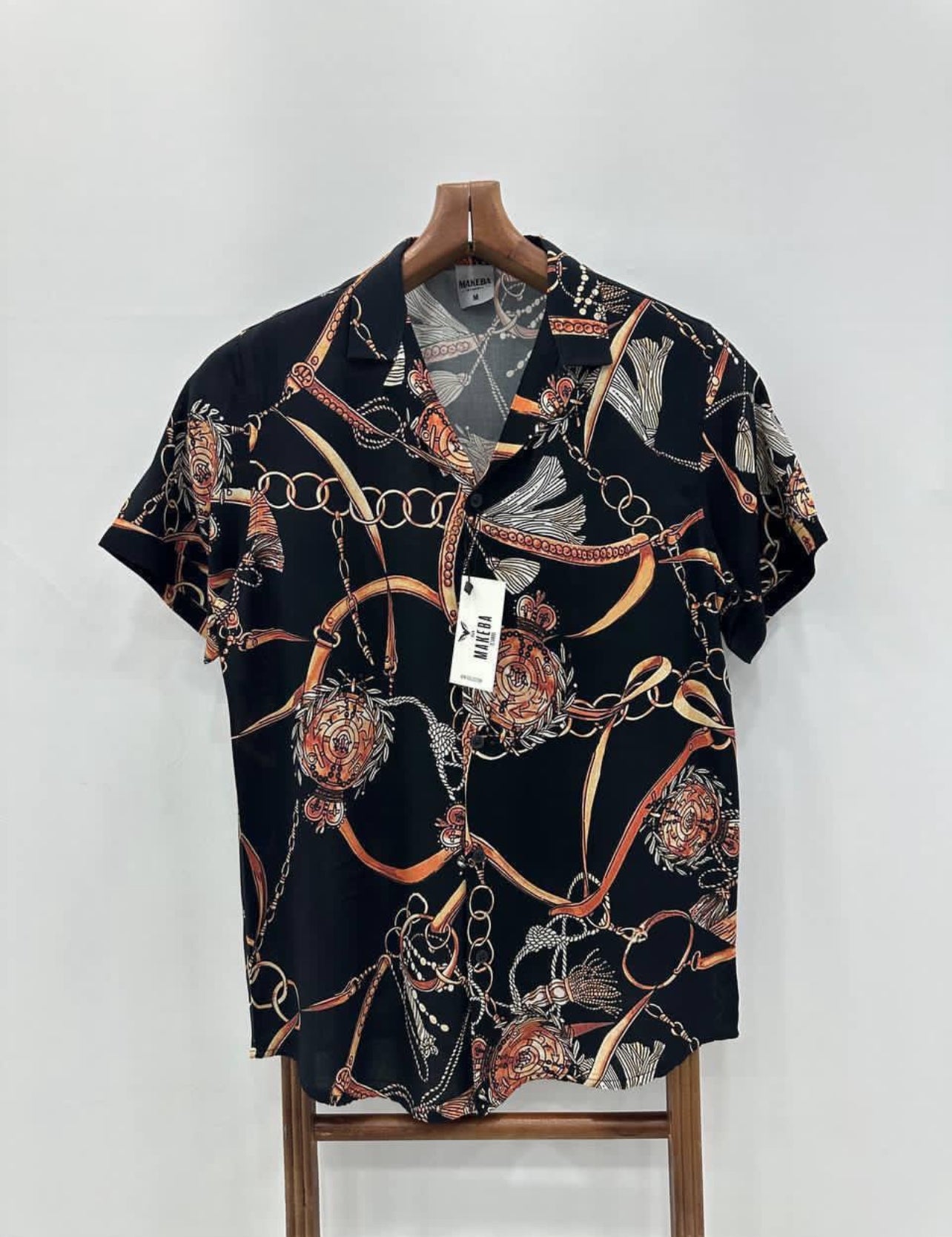 Makeba Men's Chain & Tassel Print Short Sleeve Shirt