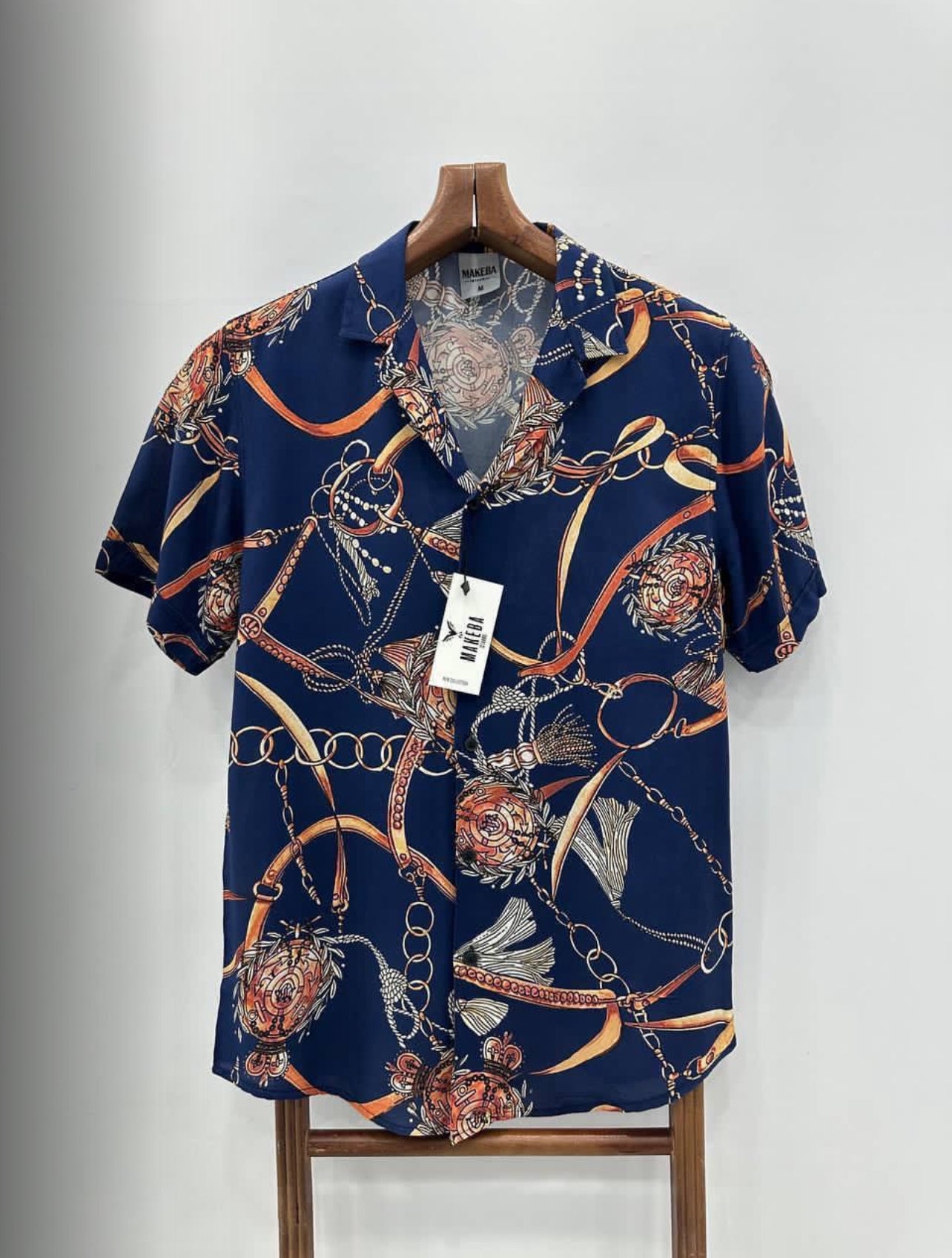 Makeba Men's Chain & Tassel Print Short Sleeve Shirt