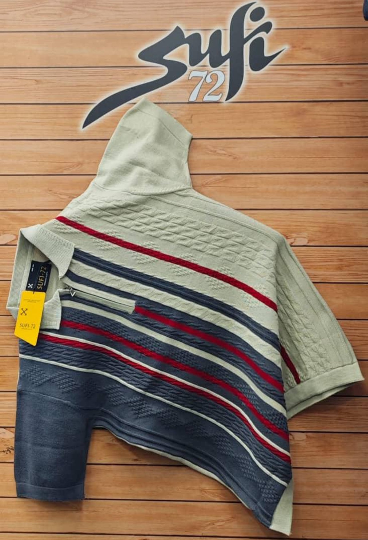 Sufi 72 Men's Textured Knit Sweater with Stripe Detail