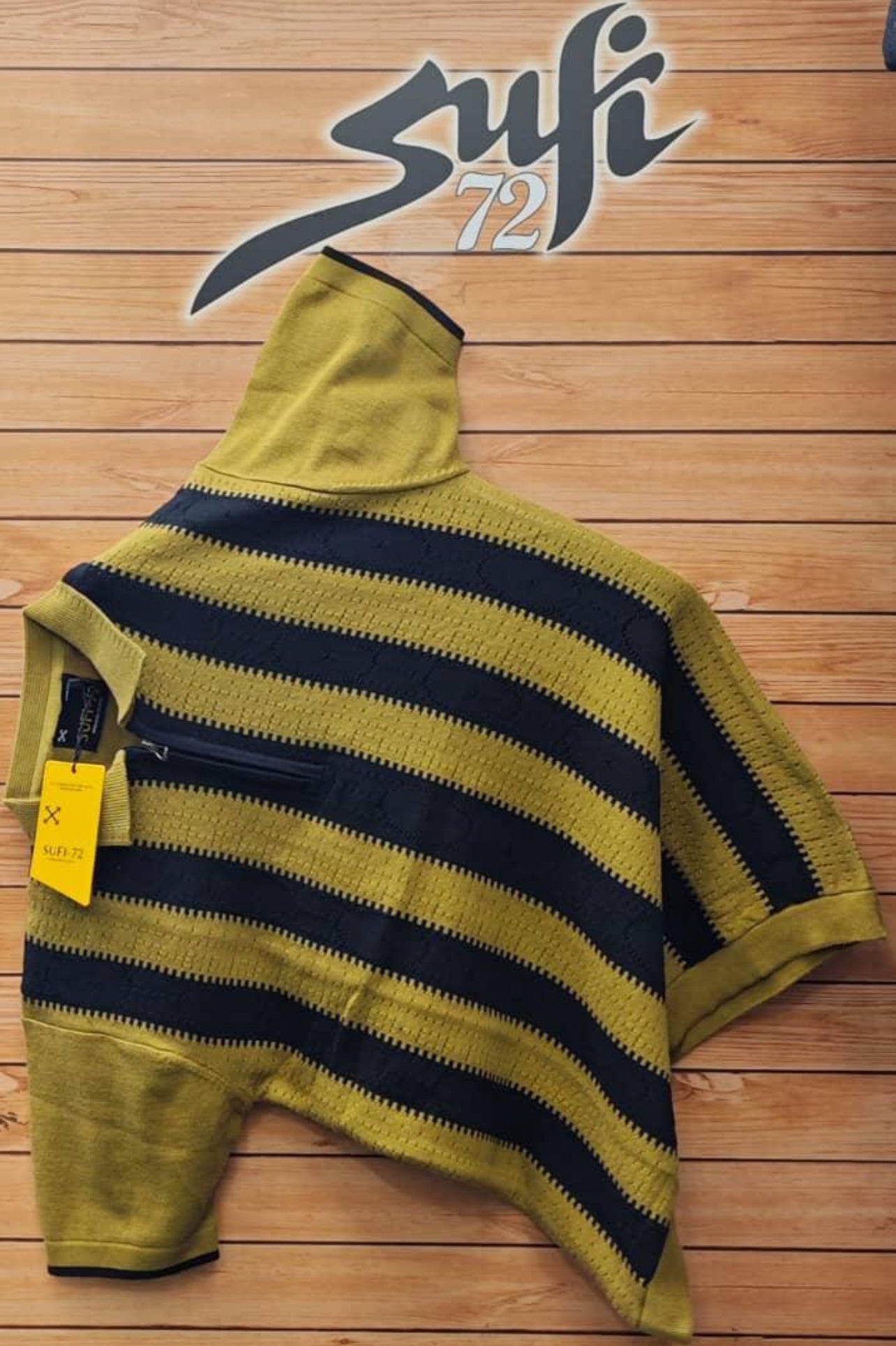 Sufi 72 Men's Textured Knit Sweater with Stripe Detail